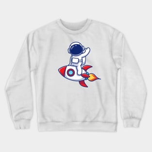 Cute Astronaut Riding Rocket And Waving Crewneck Sweatshirt